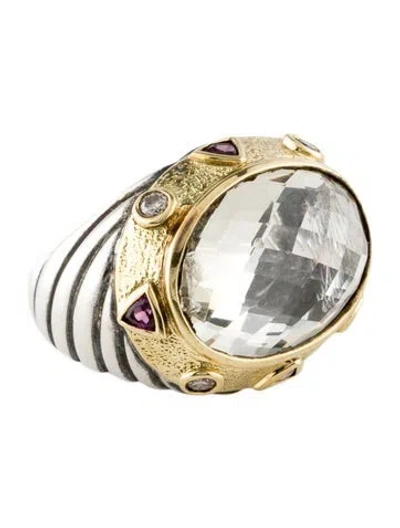 Pre-owned David Yurman Quartz, Garnet & Diamond Renaissance Cocktail Ring In Multi
