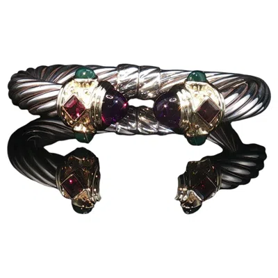 Pre-owned David Yurman Renaissance Cable Bracelet 14k Gold Amethyst Tourmaline Onyx Estate In Purple