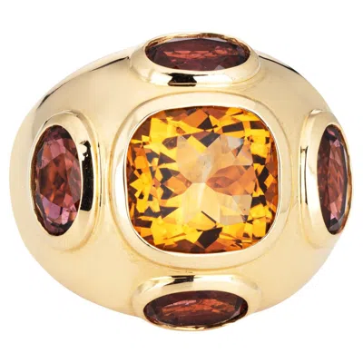 Pre-owned David Yurman Renaissance Ring 18k Gold Citrine Rhodalite Garnet Sz 6.5 In Multi