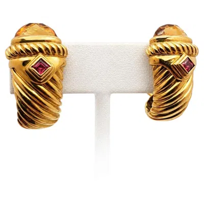 Pre-owned David Yurman Renaissance Shrimp 18k Yellow Gold Citrine Amethyst Earrings