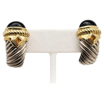 Pre-owned David Yurman Renaissance Shrimp Onyx Citrine 14k Yellow Gold Silver Earrings
