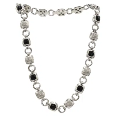 Pre-owned David Yurman Renaissance Sterling Silver Diamond & Black Onyx Chain Necklace