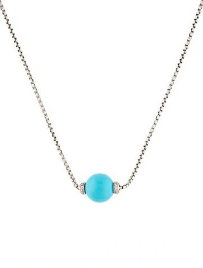 Pre-owned David Yurman Resin & Diamond Solari Pendant Necklace, 17" In Blue