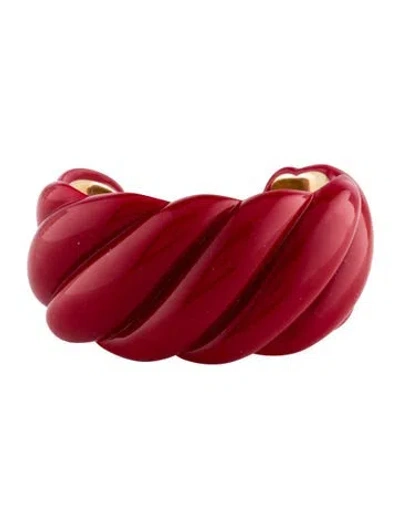 Pre-owned David Yurman Resin Sculpted Cable Cuff, 7" In Red
