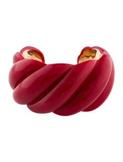 Pre-owned David Yurman Resin Sculpted Cable Cuff Bracelet, 6" In Red