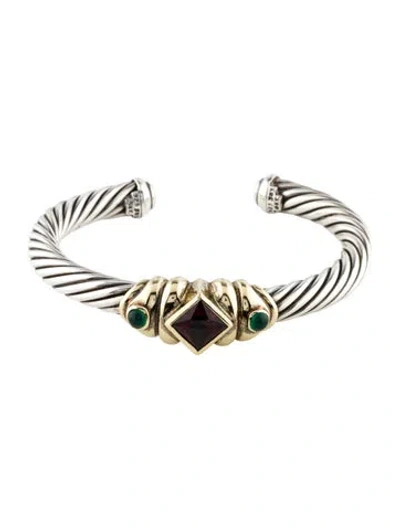 Pre-owned David Yurman Rhodolite & Chalcedony Renaissance Cuff, 6.5" In Multi