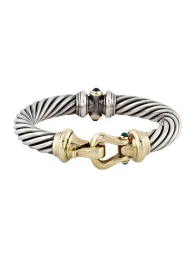 Pre-owned David Yurman Rhodolite & Dyed Chalcedony Buckle Classic Cable Bracelet In Multi