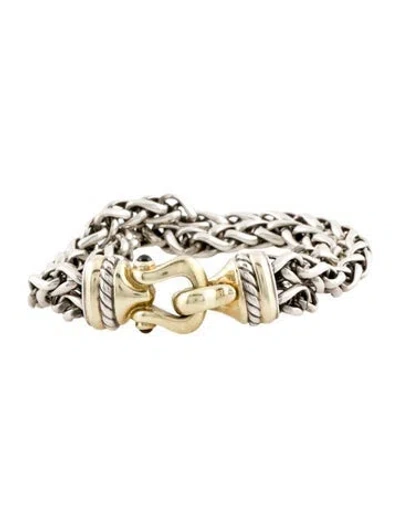 Pre-owned David Yurman Rhodolite Buckle Wheat Chain Bracelet, 7" In Multi