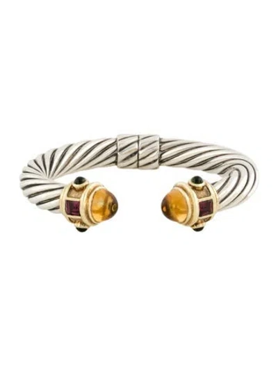 Pre-owned David Yurman Rhodolite, Diopside & Citrine Renaissance Cuff Bracelet, 6.5" In Multi