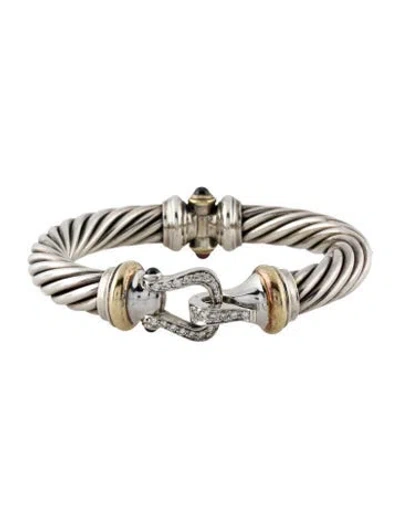 Pre-owned David Yurman Rhodolite, Garnet & Diamond Buckle Bracelet, 6.5" In Multicolor