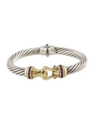 Pre-owned David Yurman Rhodolite Garnet Cable Buckle Bracelet, 6.75" In Multi