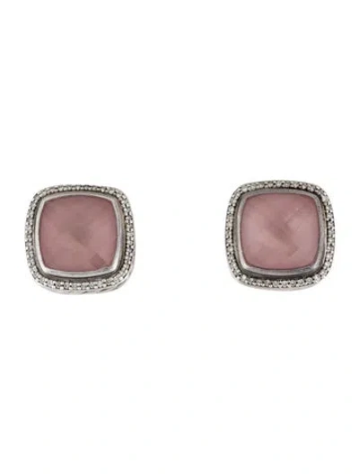 Pre-owned David Yurman Rose Quartz & Diamond Albion Clip-on Earrings In Multi