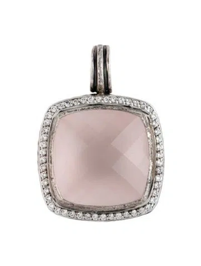 Pre-owned David Yurman Rose Quartz & Diamond Albion Enhancer Pendant In Multicolor