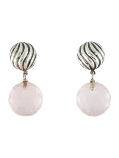 Pre-owned David Yurman Rose Quartz Cable Ball Drop Earrings In Multi