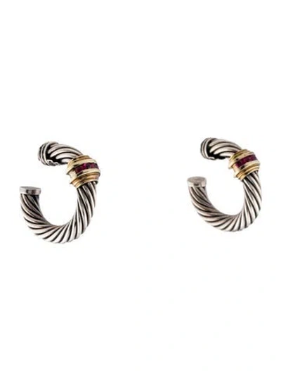 Pre-owned David Yurman Ruby Cable Hoop Earrings In Multi