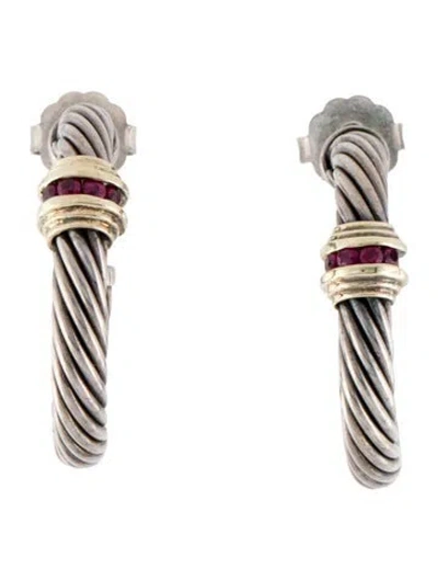 Pre-owned David Yurman Ruby Cable Hoop Earrings In Multi