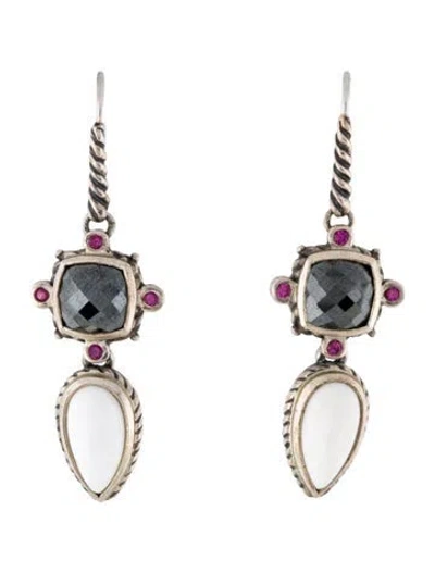 Pre-owned David Yurman Ruby, Chalcedony, & Hematine Renaissance Drop Earrings In Multi