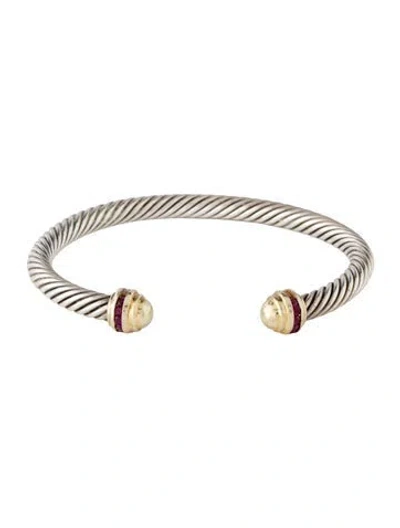 Pre-owned David Yurman Ruby Cuff Bracelet, 6.5" In Multicolor