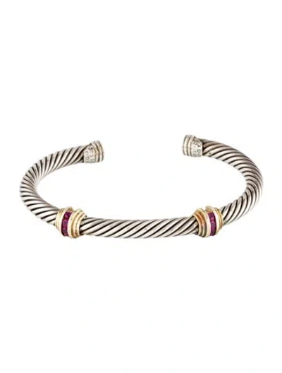 Pre-owned David Yurman Ruby Double Station Cable Classics Bracelet, 6.25" In Multi