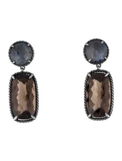 Pre-owned David Yurman Sapphire & Smoky Quartz Chatelaine® Double Drop Earrings In Multi