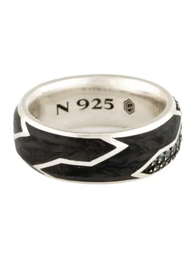 Pre-owned David Yurman Sapphire Forged Carbon Band In Multi