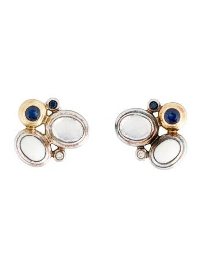 Pre-owned David Yurman Sapphire, Quartz, Chalcedony & Diamond Mosaic Earclips In Multi