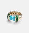 David Yurman Sculpted Cable 18kt Gold Ring With Turquoise In Gold