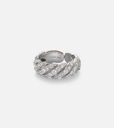 David Yurman Sculpted Cable 18kt White Gold Ring With Diamonds In Silver