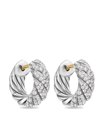 David Yurman Sculpted Cable Diamond Hoop Earrings In Silver