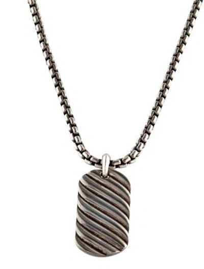 Pre-owned David Yurman Sculpted Cable Dog Tag Necklace, 24" In Multi