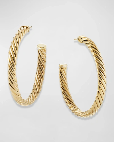 David Yurman Sculpted Cable Hoop Earrings In 18k Yellow Gold In 05 No Stone