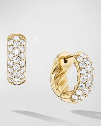 David Yurman Sculpted Cable Huggie Hoop Earrings With Diamonds In 18k Gold, 4.9mm, 0.5"l