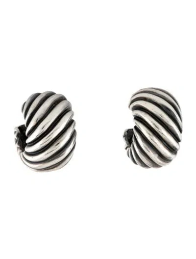 Pre-owned David Yurman Sculpted Cable Shrimp Hoop Earrings In Multi