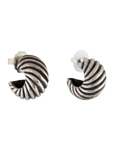 Pre-owned David Yurman Sculpted Cable Shrimp Hoop Earrings In Multi