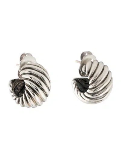 Pre-owned David Yurman Sculpted Cable Shrimp Hoop Earrings In Multi