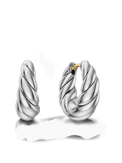 David Yurman Sculpted Cable Tapered Hoop Earrings In White