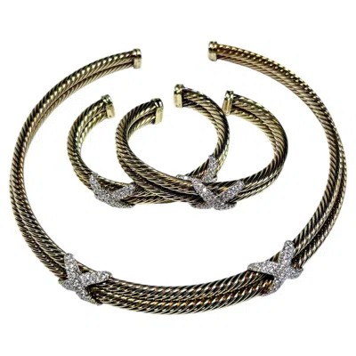 Pre-owned David Yurman Set Of Diamond Double Cable X Choker Necklace, And Bracelets In Multiple