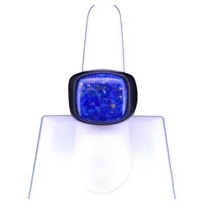 Pre-owned David Yurman Signet Ring With Lapis Lazuli In Black Titanium
