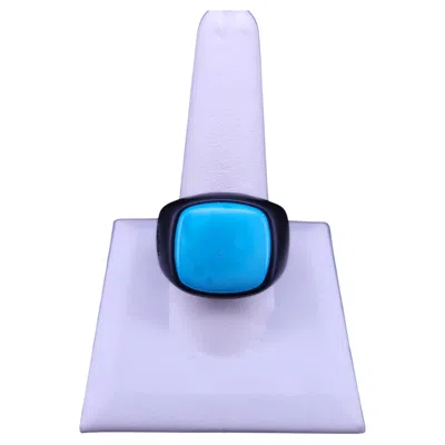 Pre-owned David Yurman Signet Ring With Turquoise In Black Titanium
