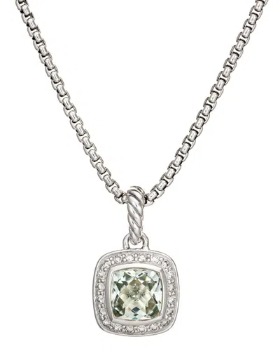 David Yurman Silver 0.17 Ct. Tw. Diamond & Prasiolite Pendant Necklace (authentic ) In Metallic