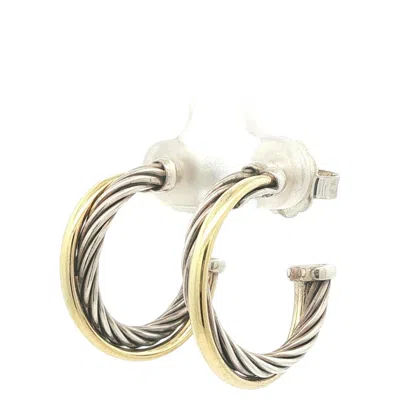 Pre-owned David Yurman Silver 18k Yellow Gold Crossover Hoop Cuff Cable Earrings