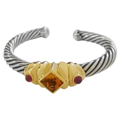Pre-owned David Yurman Silver & Gold Citrine Renaissance Cable Cuff Bracelet In Multi