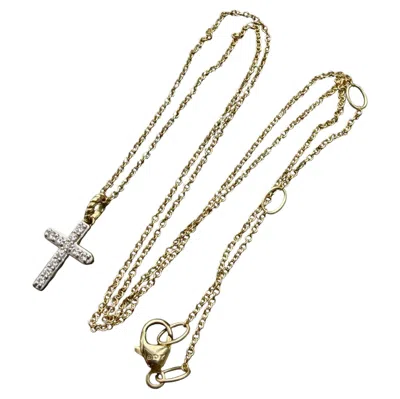Pre-owned David Yurman Small Diamond Cross Pendant Necklace 18k Yellow Gold 17" 18" 2.6g