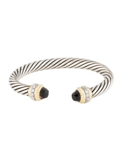 Pre-owned David Yurman Smokey Quartz & Diamond Cable Classic Cuff, 6.25" In Multi
