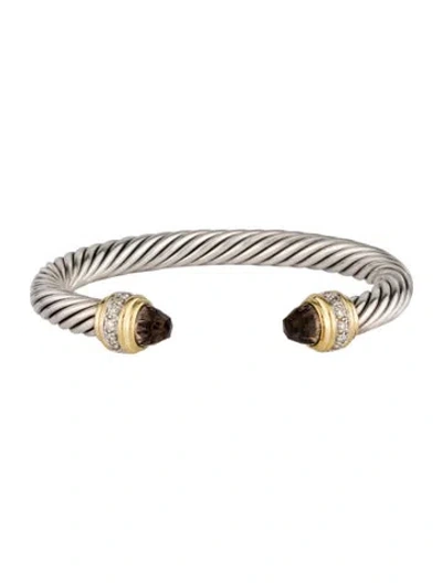 Pre-owned David Yurman Smokey Quartz & Diamond Cable Classic Cuff, 6.5" In Multi