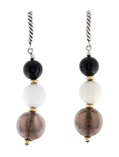 Pre-owned David Yurman Smoky Quartz & Chalcedony Cable Drop Earrings In Multi