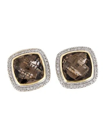 Pre-owned David Yurman Smoky Quartz & Diamond Albion Earclips In Multi
