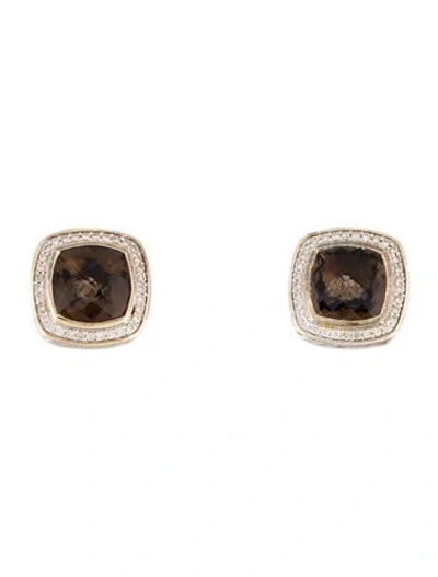 Pre-owned David Yurman Smoky Quartz & Diamond Albion Earclips In Multi