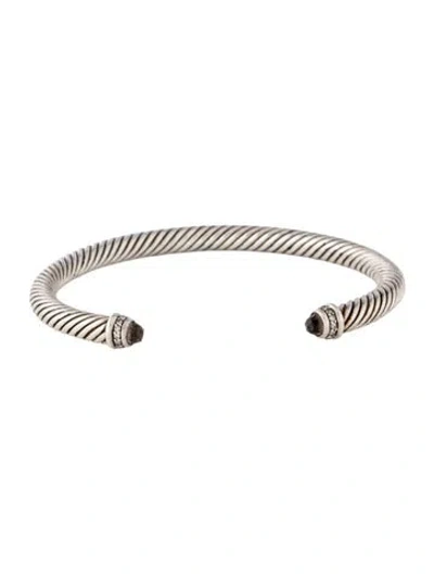 Pre-owned David Yurman Smoky Quartz & Diamond Cable Cuff Bracelet, 7" In Multicolor