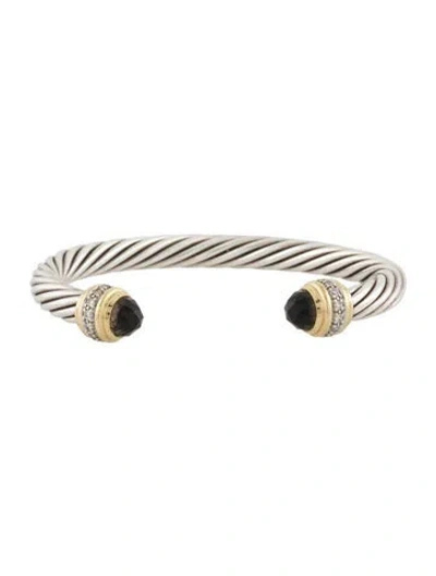 Pre-owned David Yurman Smoky Quartz & Diamond Classic Cable Cuff Bracelet, 6.5" In Multi